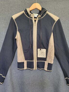 Y2K Riley L (11/13) Fitted Cropped Black Tan Hoodie Jacket Full Zip Made in USA